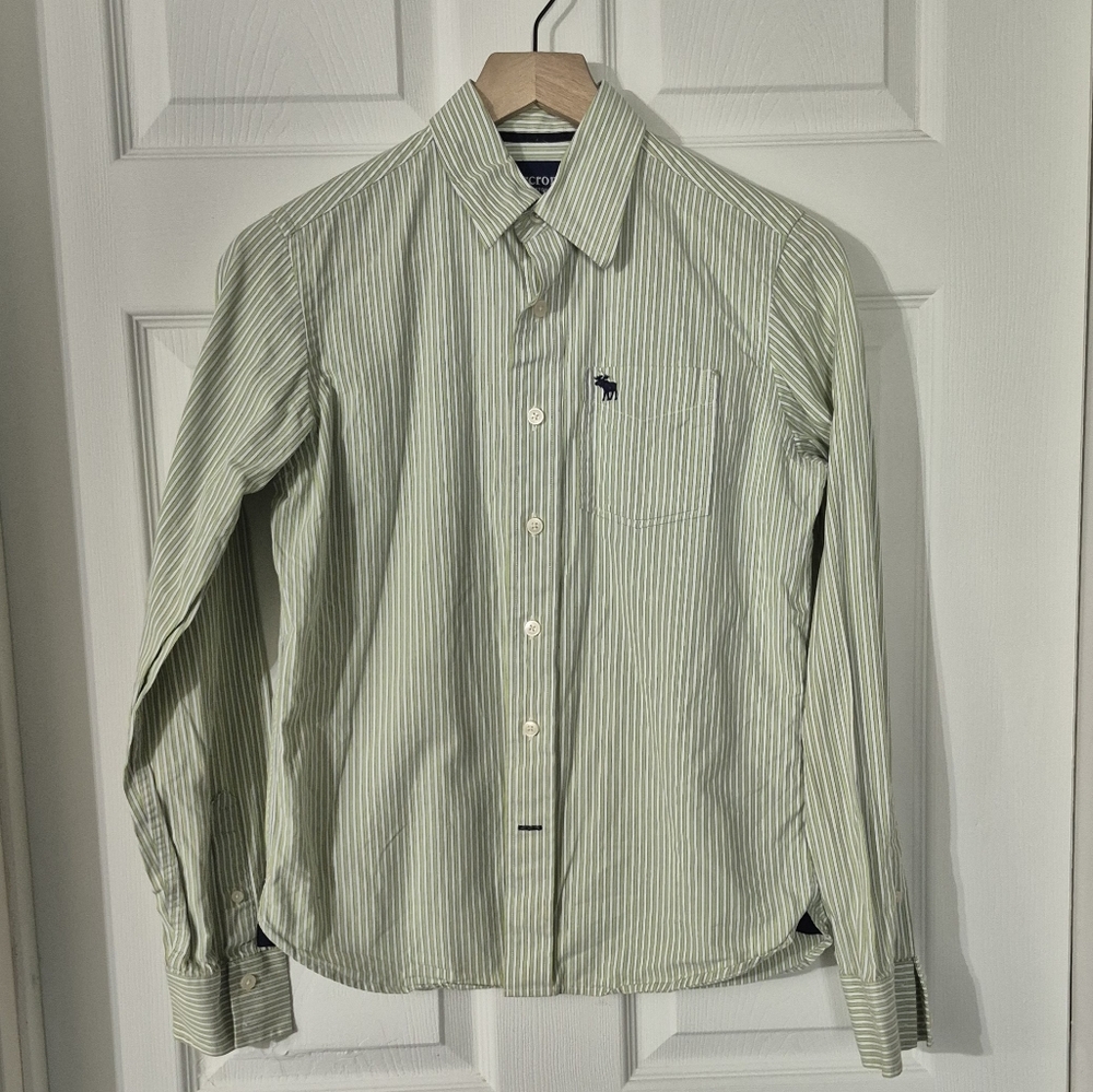 Boys Abercrombie Green Striped Shirt Sz L